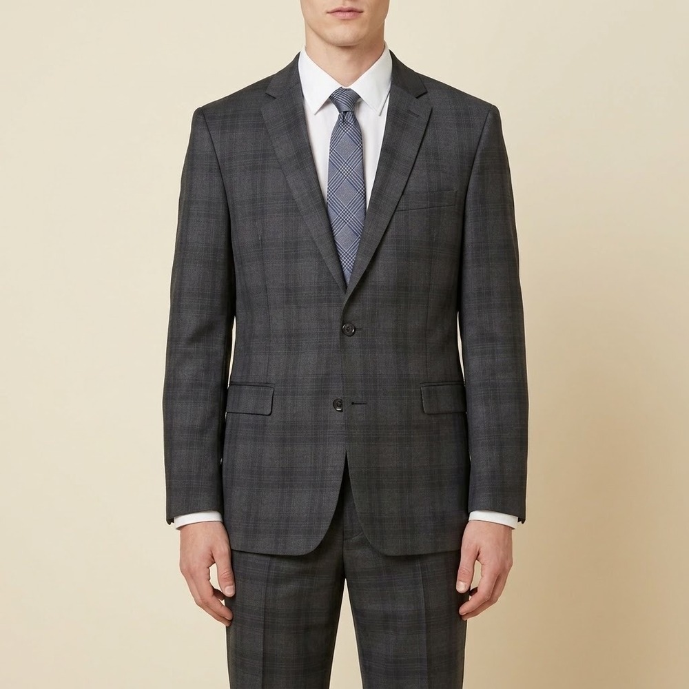 Tommy Hilfiger Plaid Blazer Mens 44L Gray Stretch Suit Jacket